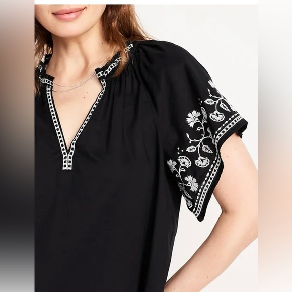 Old Navy Embroidered Mini Swing Dress Black Small Boho Peasant - Picture 2 of 11